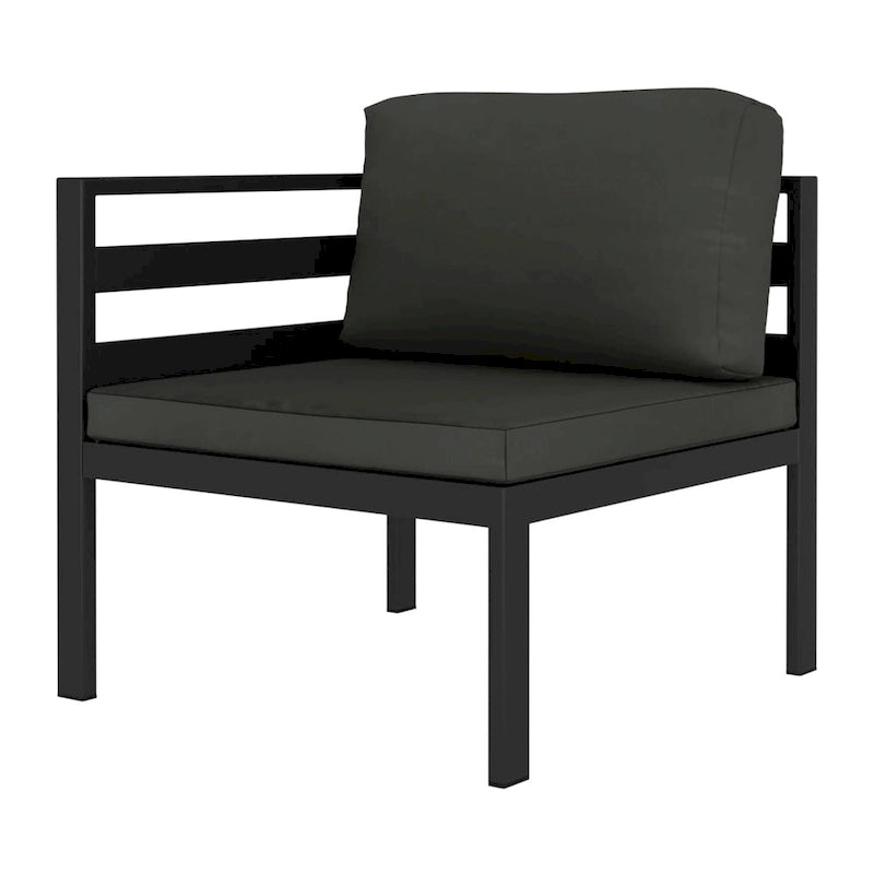Ensemble de canapé modulaire d'extérieur Shina 3 pièces, métal noir, coussins gris foncé