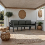 Ensemble de canapé modulaire d'extérieur Shina 3 pièces, métal noir, coussins gris foncé