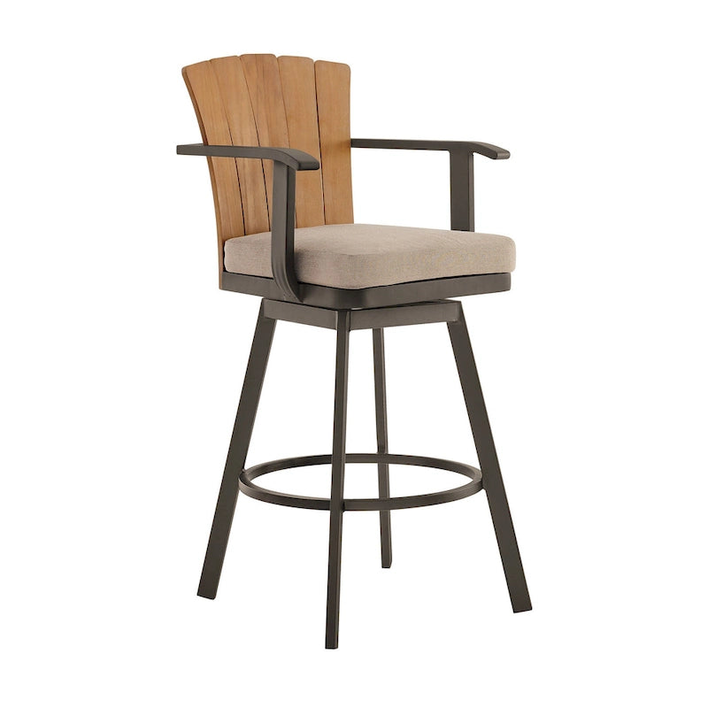 Tabouret de comptoir pivotant d'extérieur Luna de 26 pouces, en bois de teck rustique, marron