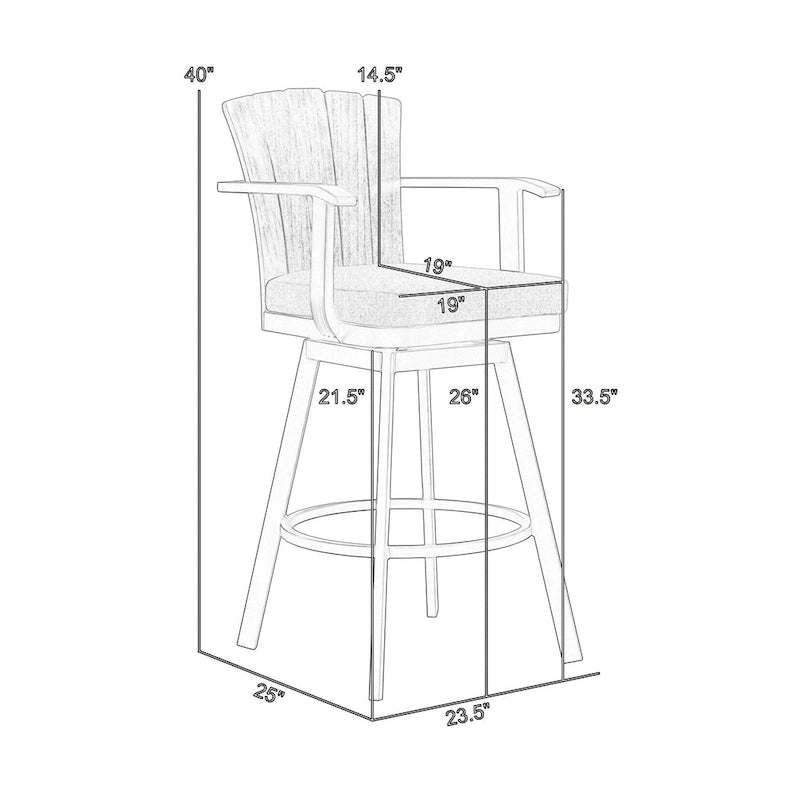 Tabouret de comptoir pivotant d'extérieur Luna de 26 pouces, en bois de teck rustique, marron