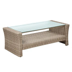 Ensemble de mobilier de patio 4 pièces, ensemble de conversation extérieur toutes saisons, canapé d'angle en osier avec ottoman et coussins