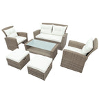 Ensemble de mobilier de patio 4 pièces, ensemble de conversation extérieur toutes saisons, canapé d'angle en osier avec ottoman et coussins