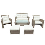 Ensemble de mobilier de patio 4 pièces, ensemble de conversation extérieur toutes saisons, canapé d'angle en osier avec ottoman et coussins