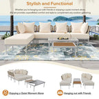 Ensemble de mobilier d'extérieur en bois 8 pièces, salon de jardin d'angle en forme de L avec table basse en verre trempé et table basse en bois