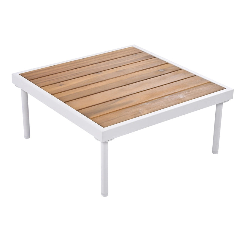 Ensemble de mobilier d'extérieur en bois 8 pièces, salon de jardin d'angle en forme de L avec table basse en verre trempé et table basse en bois