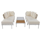Ensemble de mobilier d'extérieur en bois 8 pièces, salon de jardin d'angle en forme de L avec table basse en verre trempé et table basse en bois