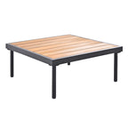 Ensemble de mobilier d'extérieur en bois 8 pièces, salon de jardin d'angle en forme de L avec table basse en verre trempé et table basse en bois