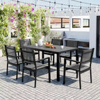 Ensemble de 7 pièces de salle à manger d'extérieur en acier, ensemble de meubles de patio toutes saisons avec table rectangulaire et 6 chaises de salle à manger