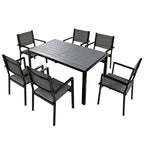 Ensemble de 7 pièces de salle à manger d'extérieur en acier, ensemble de meubles de patio toutes saisons avec table rectangulaire et 6 chaises de salle à manger