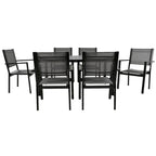 Ensemble de 7 pièces de salle à manger d'extérieur en acier, ensemble de meubles de patio toutes saisons avec table rectangulaire et 6 chaises de salle à manger