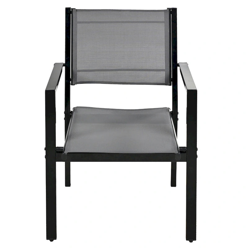 Ensemble de 7 pièces de salle à manger d'extérieur en acier, ensemble de meubles de patio toutes saisons avec table rectangulaire et 6 chaises de salle à manger