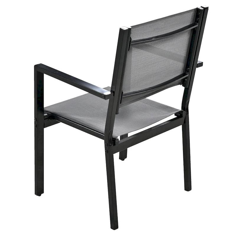 Ensemble de 7 pièces de salle à manger d'extérieur en acier, ensemble de meubles de patio toutes saisons avec table rectangulaire et 6 chaises de salle à manger