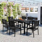 Ensemble de 7 pièces de salle à manger d'extérieur en acier, ensemble de meubles de patio toutes saisons avec table rectangulaire et 6 chaises de salle à manger