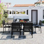 Ensemble de 7 pièces de salle à manger d'extérieur en acier, ensemble de meubles de patio toutes saisons avec table rectangulaire et 6 chaises de salle à manger