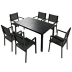 Ensemble de 7 pièces de salle à manger d'extérieur en acier, ensemble de meubles de patio toutes saisons avec table rectangulaire et 6 chaises de salle à manger