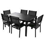 Ensemble de 7 pièces de salle à manger d'extérieur en acier, ensemble de meubles de patio toutes saisons avec table rectangulaire et 6 chaises de salle à manger