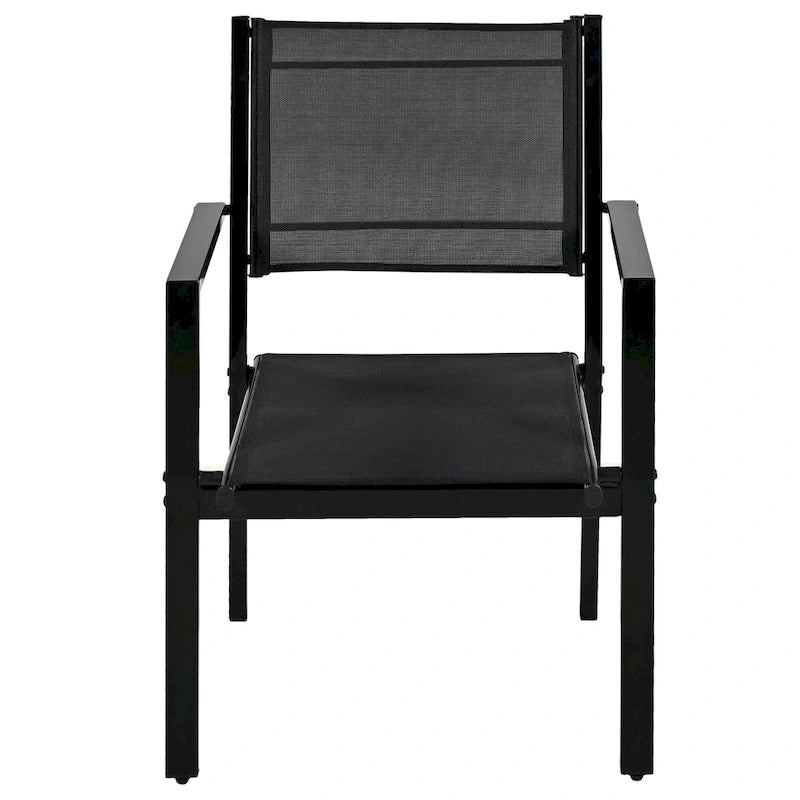 Ensemble de 7 pièces de salle à manger d'extérieur en acier, ensemble de meubles de patio toutes saisons avec table rectangulaire et 6 chaises de salle à manger