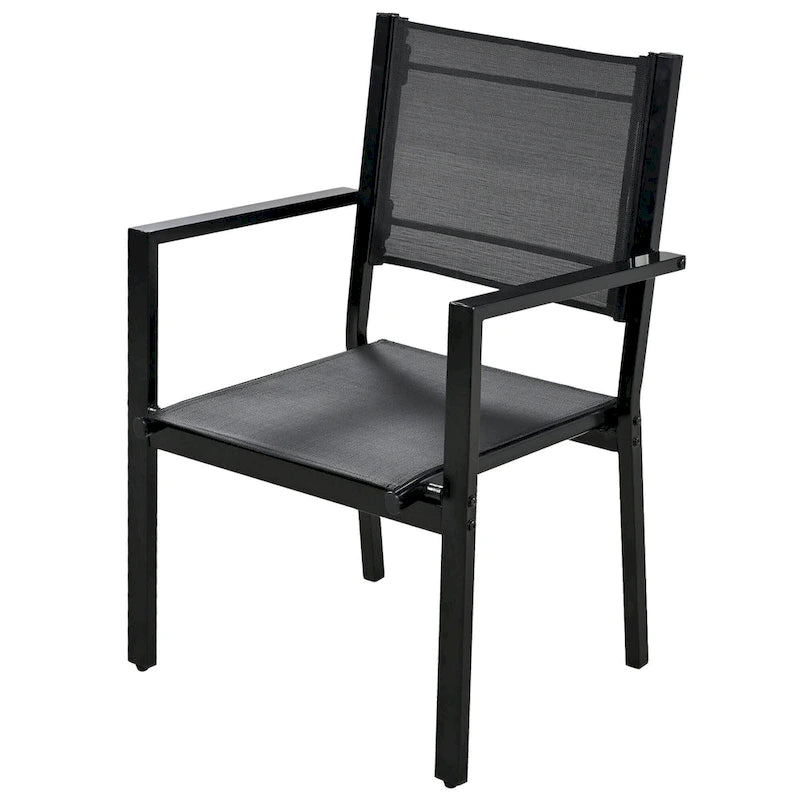 Ensemble de 7 pièces de salle à manger d'extérieur en acier, ensemble de meubles de patio toutes saisons avec table rectangulaire et 6 chaises de salle à manger