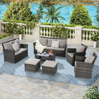 7 Piece Outdoor PE Rattan Sectional Sofa Set, Patio Conversation Furniture Set with Coffee Table and 2 Footstool
