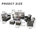 Ensemble de canapé sectionnel 7 pièces en rotin synthétique pour extérieur, ensemble de mobilier de conversation pour patio avec table basse et 2 poufs