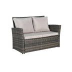 Ensemble de canapé sectionnel 7 pièces en rotin synthétique pour extérieur, ensemble de mobilier de conversation pour patio avec table basse et 2 poufs