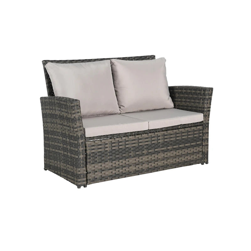 Ensemble de canapé sectionnel 7 pièces en rotin synthétique pour extérieur, ensemble de mobilier de conversation pour patio avec table basse et 2 poufs