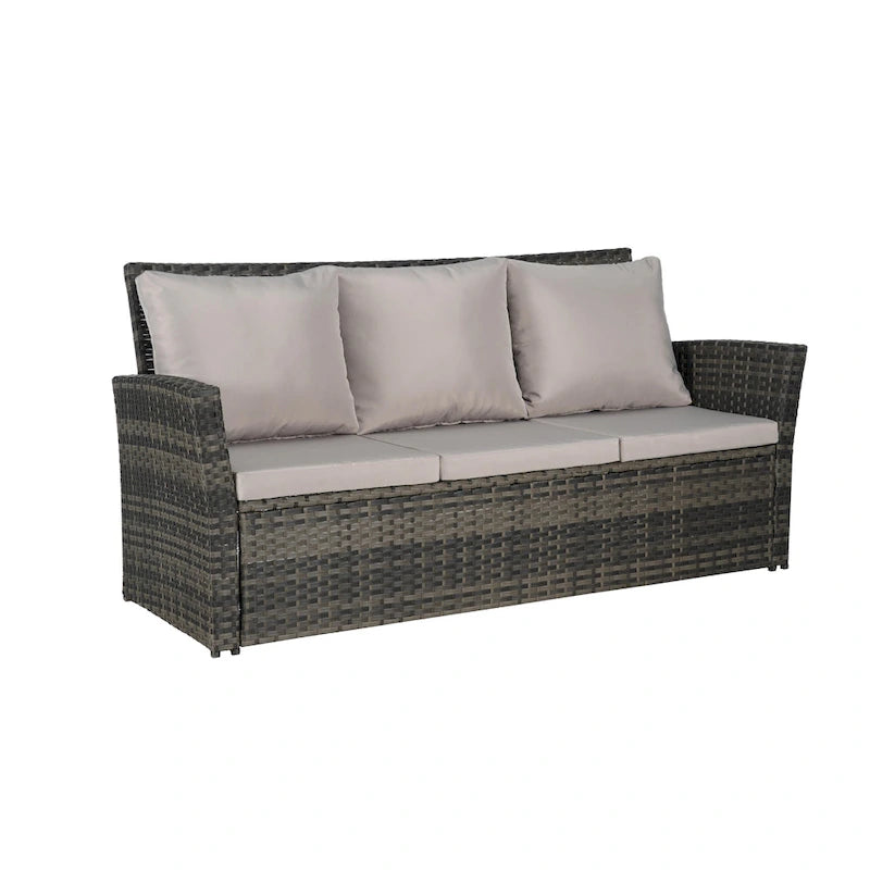 Ensemble de canapé sectionnel 7 pièces en rotin synthétique pour extérieur, ensemble de mobilier de conversation pour patio avec table basse et 2 poufs
