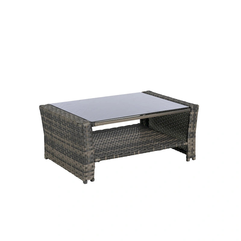 Ensemble de canapé sectionnel 7 pièces en rotin synthétique pour extérieur, ensemble de mobilier de conversation pour patio avec table basse et 2 poufs