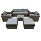 Ensemble de mobilier de jardin en rotin 6 pièces, salon de jardin avec table basse, chaises et poufs