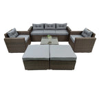Ensemble de mobilier de jardin en rotin 6 pièces, salon de jardin avec table basse, chaises et poufs