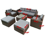 Ensemble de mobilier de jardin en rotin 6 pièces, salon de jardin avec table basse, chaises et poufs