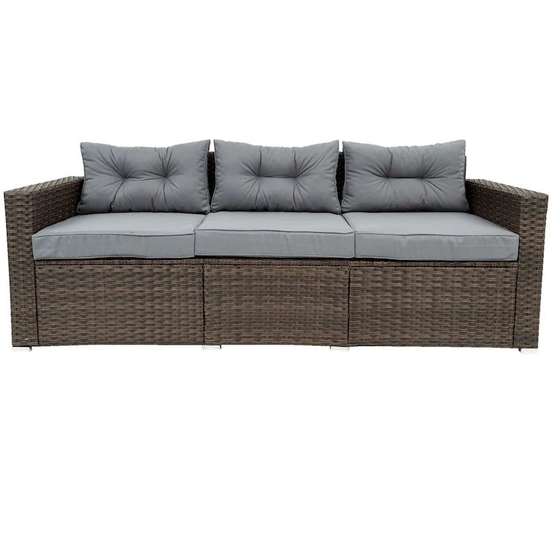 Ensemble de mobilier de jardin en rotin 6 pièces, salon de jardin avec table basse, chaises et poufs