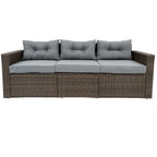 Ensemble de mobilier de jardin en rotin 6 pièces, salon de jardin avec table basse, chaises et poufs