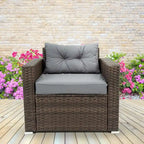 Ensemble de mobilier de jardin en rotin 6 pièces, salon de jardin avec table basse, chaises et poufs