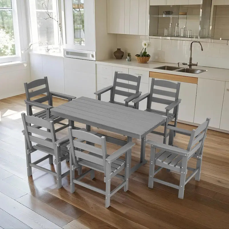 Ensemble de salle à manger d'extérieur 7 pièces, mobilier de jardin pour terrasse résistant aux intempéries avec 6 chaises, ensemble table et chaises de jardin d'extérieur