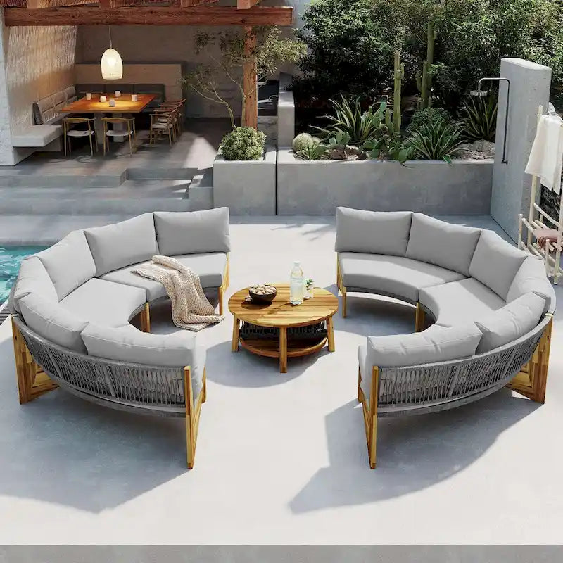 Canapé d'angle extérieur 12 places avec coussins imperméables