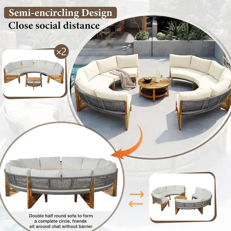 Canapé d'angle extérieur 12 places avec coussins imperméables