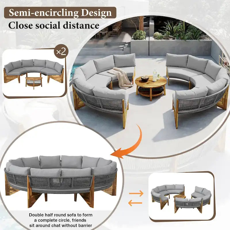 Canapé d'angle extérieur 12 places avec coussins imperméables