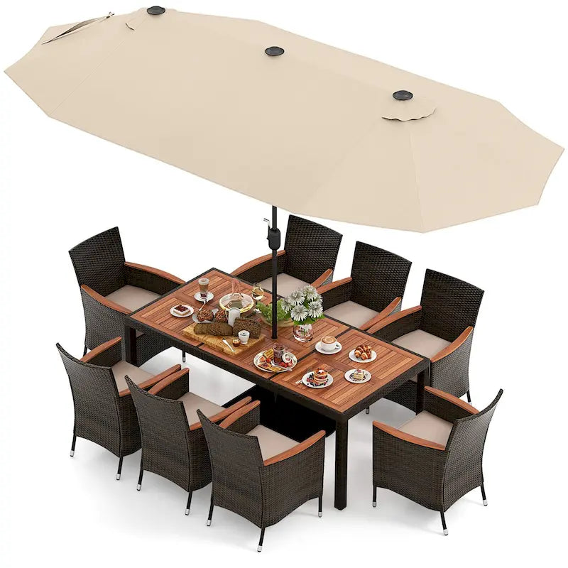 Ensemble de salle à manger en osier Gymax 9 pièces avec double-face beige