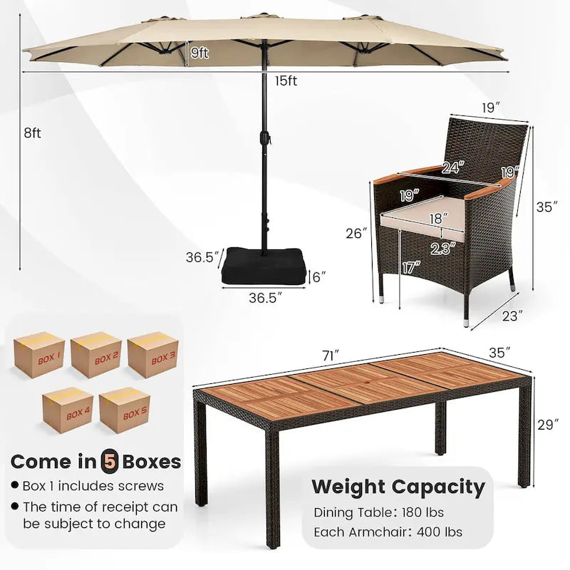 Ensemble de salle à manger en osier Gymax 9 pièces avec double-face beige