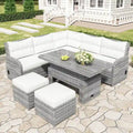 Outdoor Furniture Set Patio Rattan Furniture Set with an Adjustable Table, Recliners with Extendable Side Tables