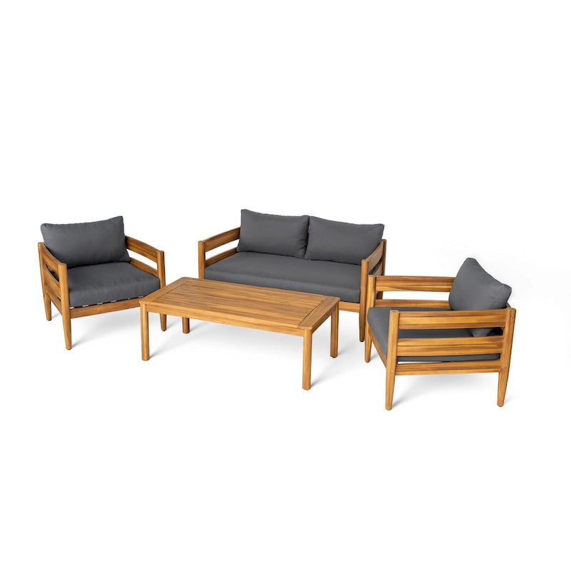 Christopher Knight Home- Ensemble de conversation extérieur Jackson en bois d'acacia courbé, 4 pièces