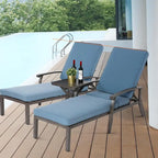 Chaises longues inclinables d'extérieur en aluminium de 3 pièces (ensemble de 2) avec table et coussins