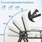 Chaises longues inclinables d'extérieur en aluminium de 3 pièces (ensemble de 2) avec table et coussins
