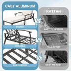 Chaises longues inclinables d'extérieur en aluminium de 3 pièces (ensemble de 2) avec table et coussins