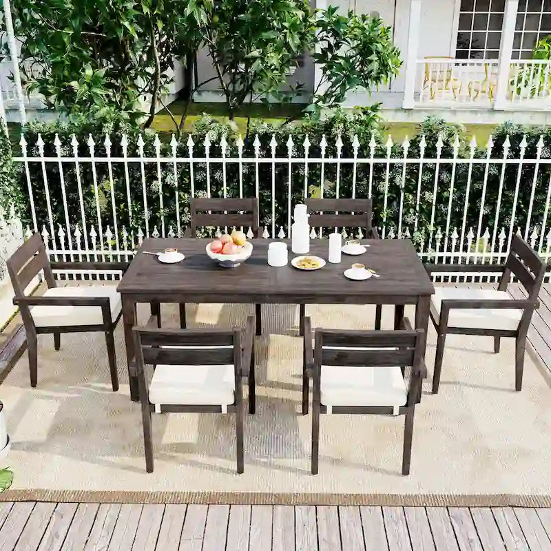 Ensemble de 7 tables et chaises d'extérieur en bois d'acacia pour patio
