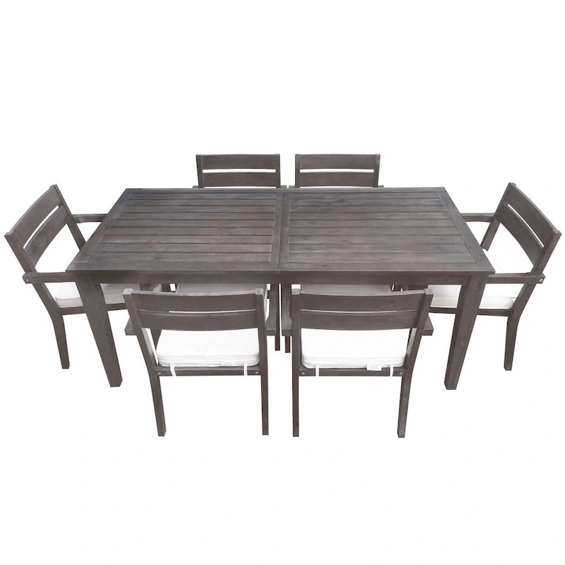 Ensemble de 7 tables et chaises d'extérieur en bois d'acacia pour patio