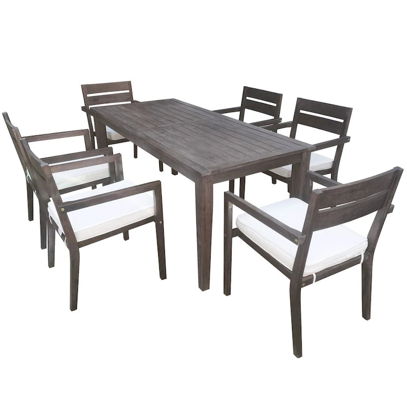Ensemble de 7 tables et chaises d'extérieur en bois d'acacia pour patio