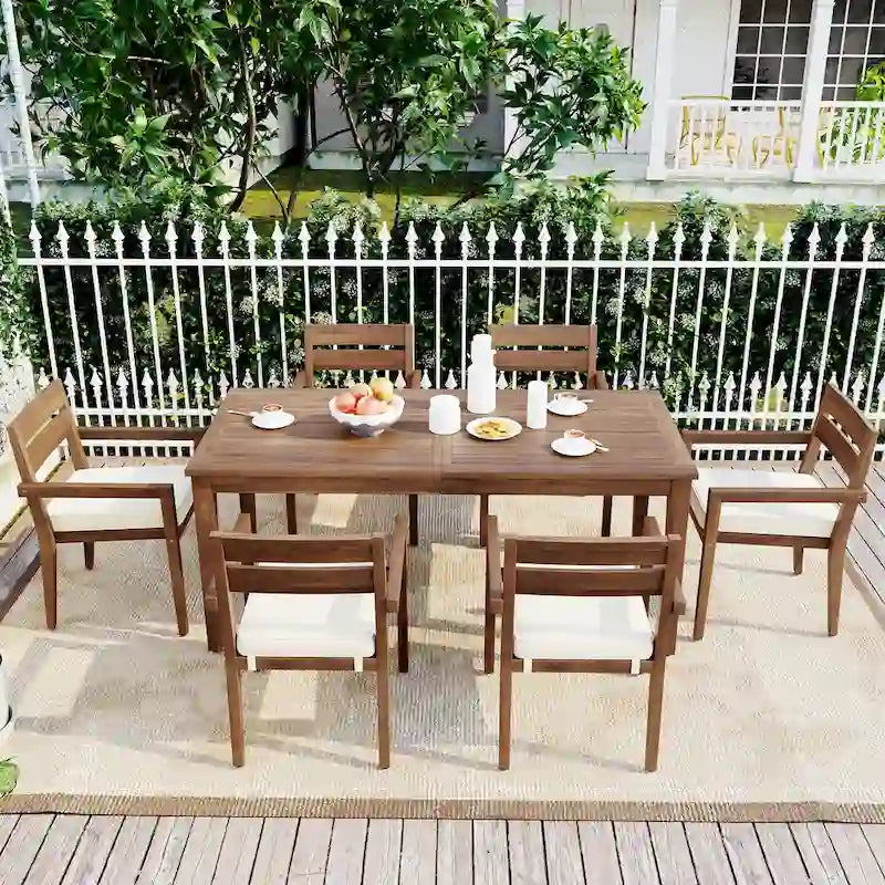Ensemble de 7 tables et chaises d'extérieur en bois d'acacia pour patio
