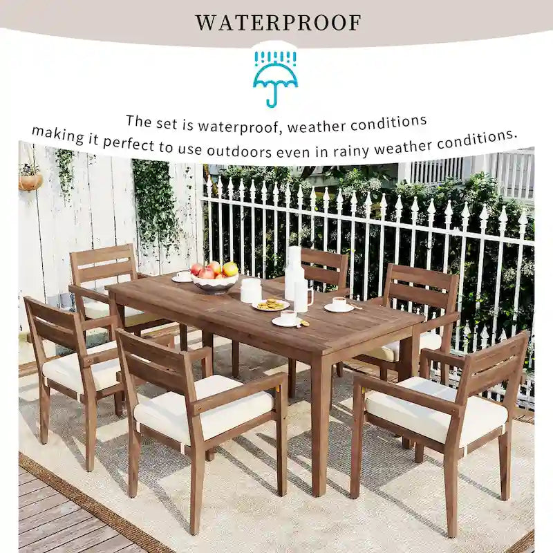 Ensemble de 7 tables et chaises d'extérieur en bois d'acacia pour patio